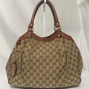 Authentic Gucci Tan and Brown Canvas Handbag